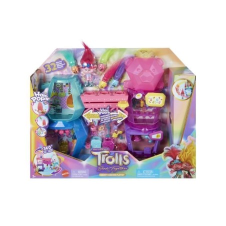 DreamWorks-Les Trolls 3-Coffret Mont Rageous, poupée et accessoires HNF24