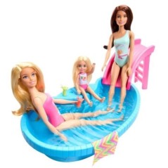 Barbie-Poupée et accessoires-Coffret poupée blonde avec piscine de reve HRJ74