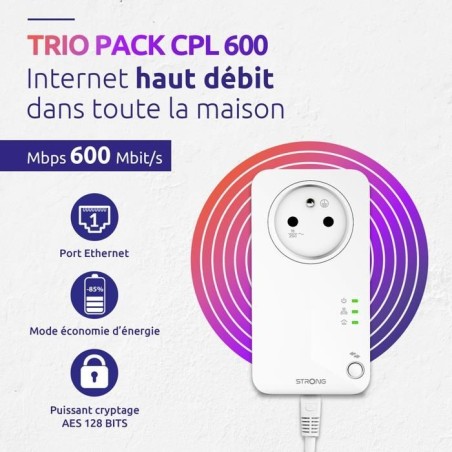Kit CPL - STRONG - CPL 600 Pack de 3 - 600 MB - Prise Filtrée, 3 Adaptateurs, Triple Pack