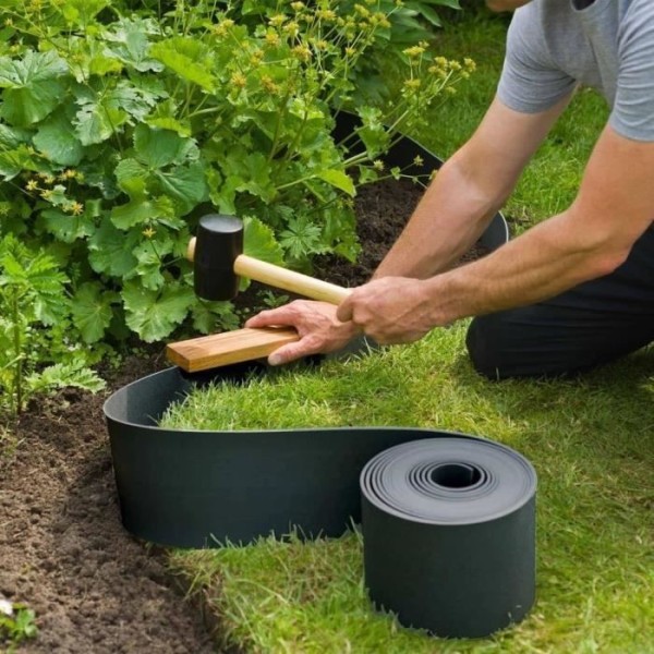 Bordure de jardin en polypropylene recyclé - NATURE - Epaisseur 3 mm - H 15 cm x 10 m - Noir
