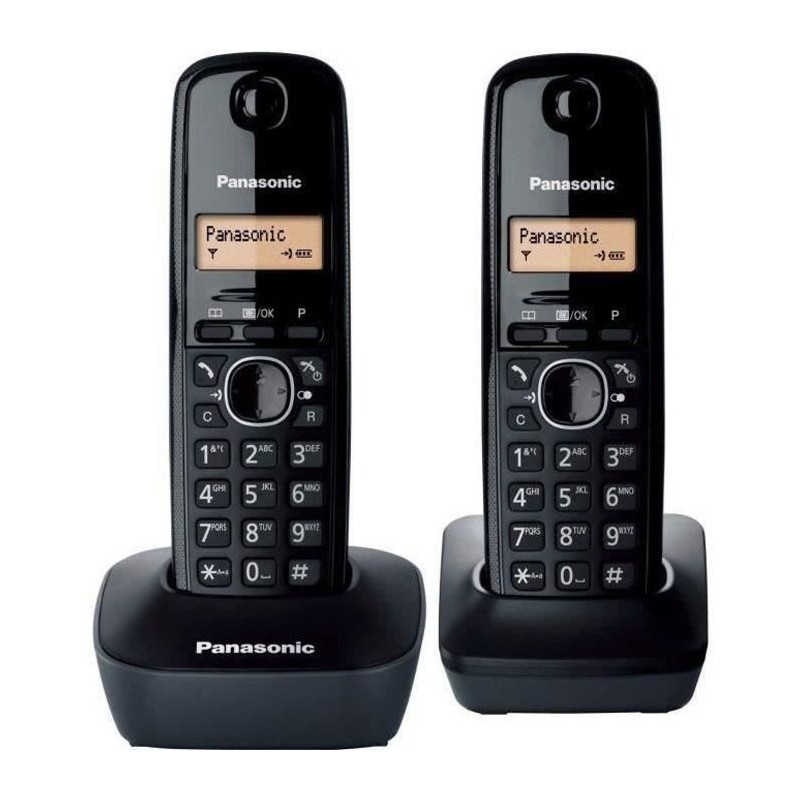 Panasonic KX-TG1612FRH | Téléphone Numérique Sans Fil, Base + 2 Combinés, ID Appelant, Batterie Longue Durée, LCD, Rappel, 