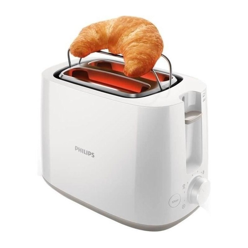 Grille-pain PHILIPS HD2581/00 - 2 fentes extra larges - 830 W - Réchauffe viennoiseries - Blanc Grille-pain PHILIPS HD2581/00 - 2 fentes extra larges - 830 W - Réchauffe viennoiseries - Blanc