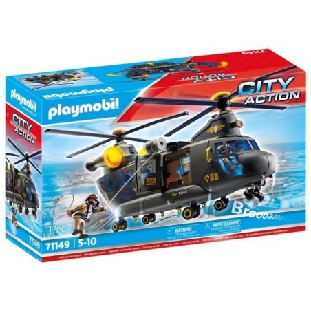 PLAYMOBIL 71149 Hélicoptere de transport des forces spéciales, Les policiers, City Action, Unité d'élite, 117 pieces, Des 5 