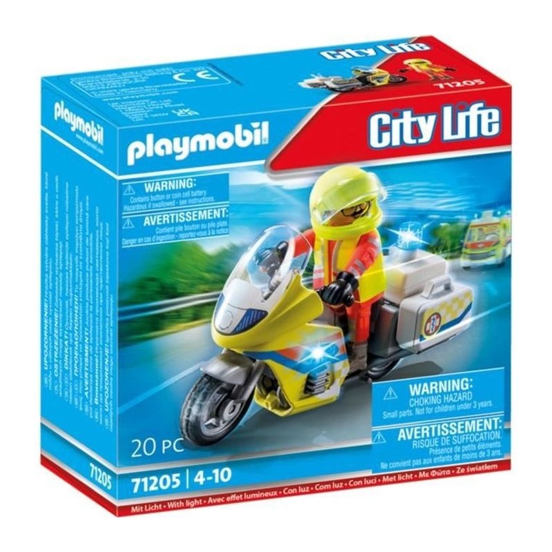PLAYMOBIL 71205 Urgentiste avec moto, City Action Les Secouristes, effet lumineux, 20 pieces, Des 4 ans