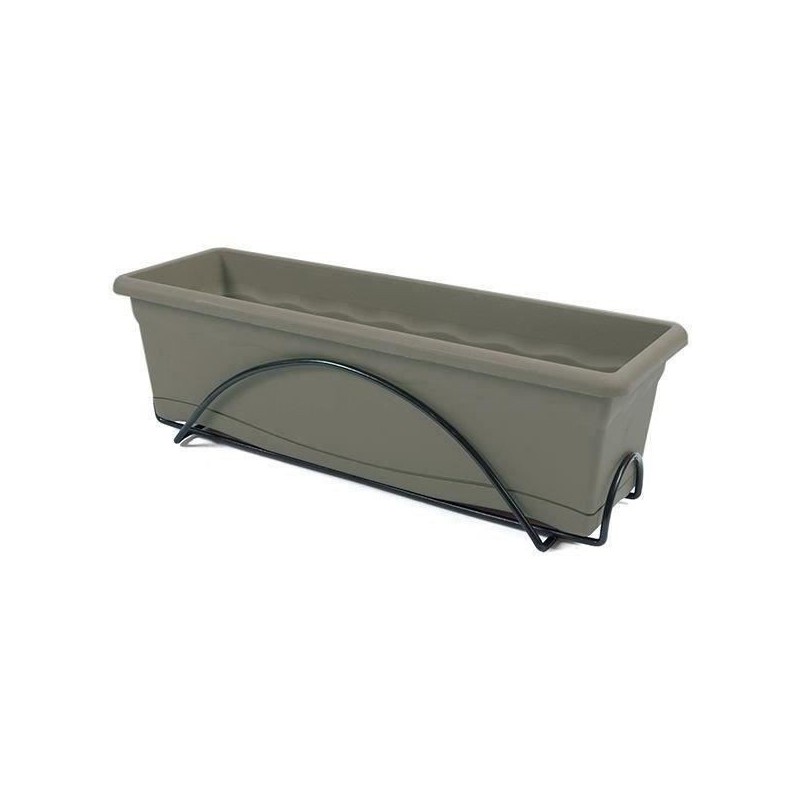 PLASTIKEN Jardiniere 60x20 Cm + Plateau + Support balcon Collection TERRA - Taupe PLASTIKEN Jardiniere 60x20 Cm + Plateau + Support balcon Collection TERRA - Taupe