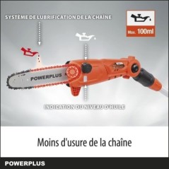 Dual Power Tronçonneuse Téléscopique a Batterie POWDPGSET42 -  40 V, Guide de 250 mm, Batterie et Chargeur Inclus