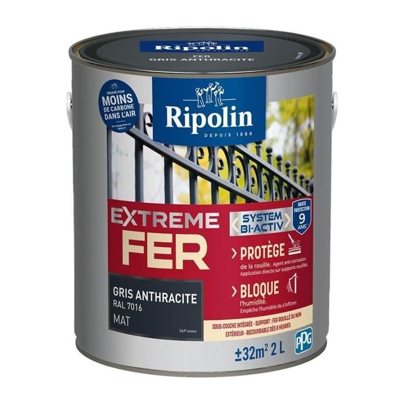 Peinture fer - RIPOLIN - 395988 - Gris anthracite - Mat - 2 L Peinture fer - RIPOLIN - 395988 - Gris anthracite - Mat - 2 L