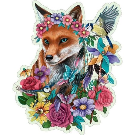 Puzzle en bois Renard coloré 150 pieces robustes et naturelles dont 15 figurines en bois (whimsies), Qualité premium - Pour en