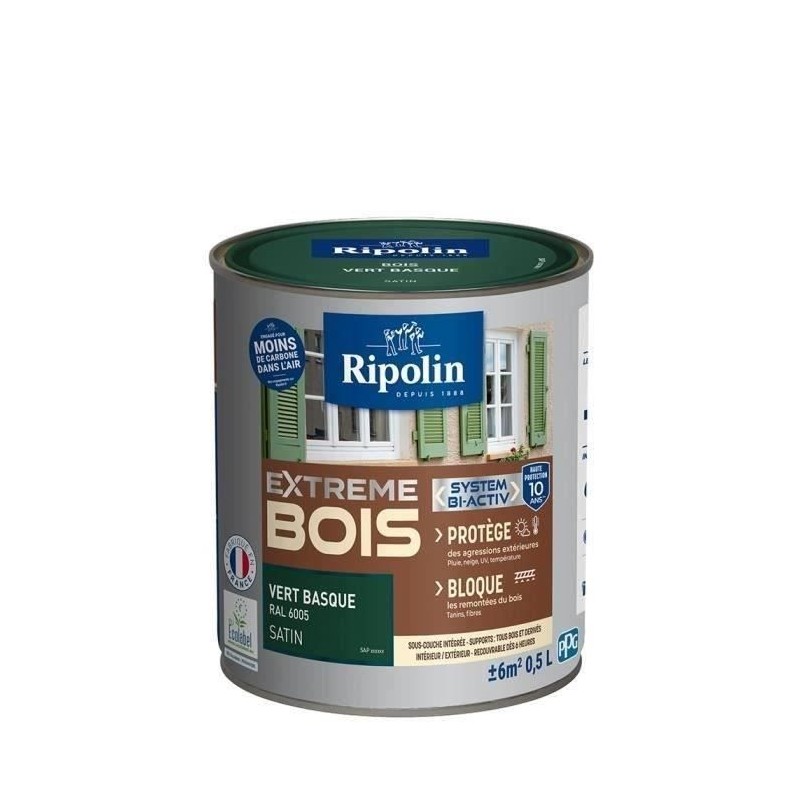RIPOLIN Peinture Bois Satin Haute Protection 10 ans qui Protege et Magnifie vos Bois - Vert basque