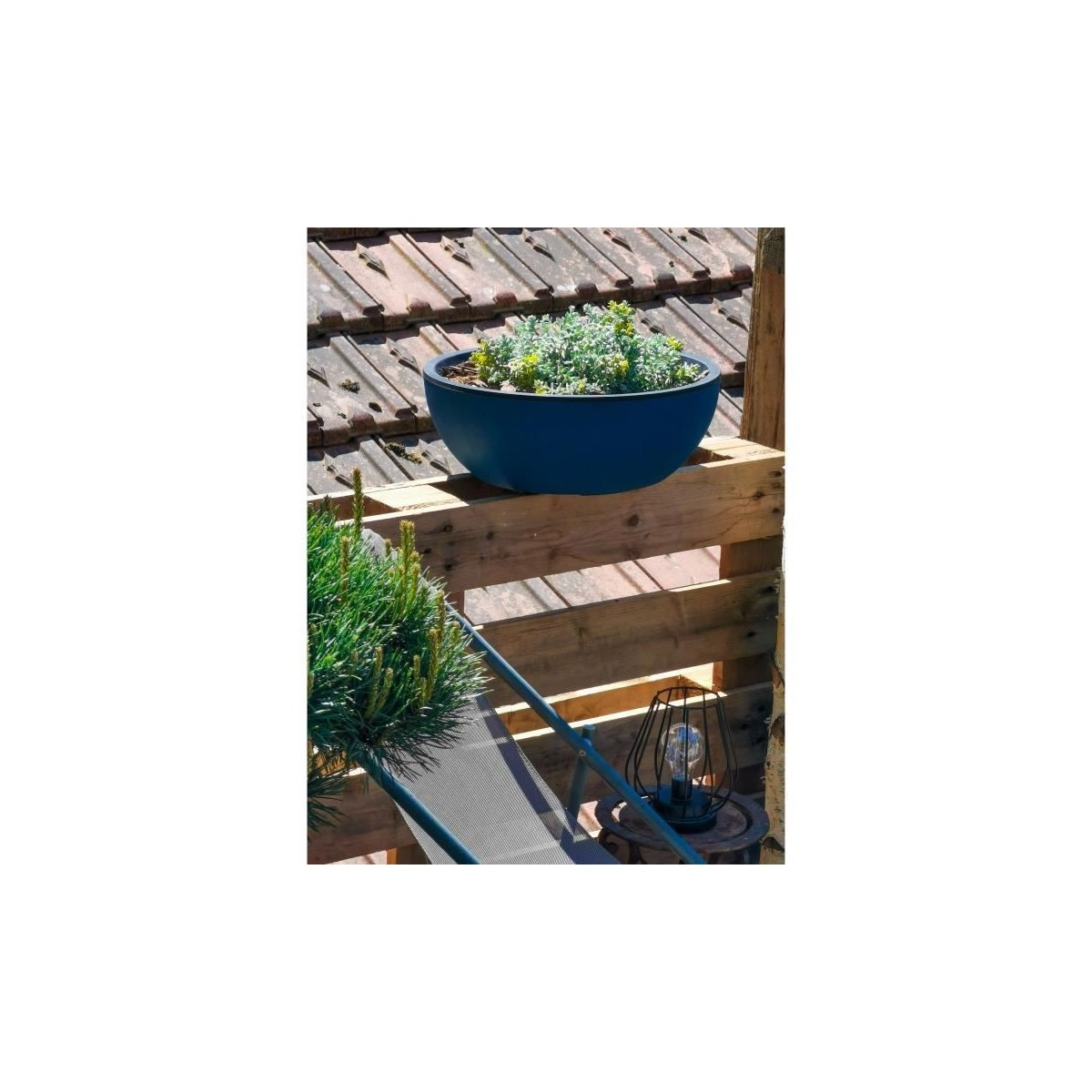 Bac a fleurs rond RIVIERA COUPE GRANIT - Plastique - Diametre 40 cm - Bleu