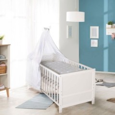 ROBA Lit Bébé Évolutif 70x140 - Réglable en Hauteur - 3 Barreaux Amovibles - Coins de Transformation Inclus - Bois Blanc