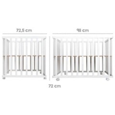 Parc Bébé 100x75 cm + Tapis Adam et Eule Imprimé Chouette + 4 Roues - ROBA - Bois blanc