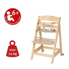 ROBA Chaise Haute Évolutive Born Up 2 en 1 + Transat Inclinable - Sternenzauber - Des la Naissance - Bois Naturel