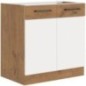 Rock - Meuble sous évier - Mélaminé chene Lancelot et Blanc brillant - 80 cm - 2 portes battantes - Plan de travail non inclu Rock - Meuble sous évier - Mélaminé chene Lancelot et Blanc brillant - 80 cm - 2 portes battantes - Plan de travail non inclu