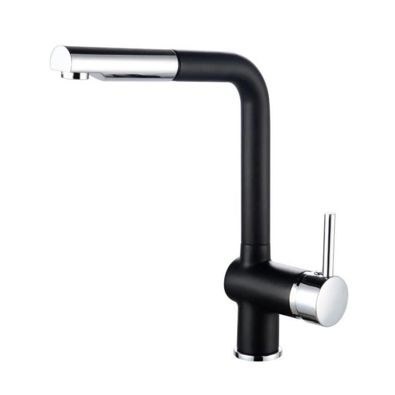 Robinet mitigeur de cuisine Matsouko - ROUSSEAU - Avec douchette - Gris chromé et noir Robinet mitigeur de cuisine Matsouko - ROUSSEAU - Avec douchette - Gris chromé et noir