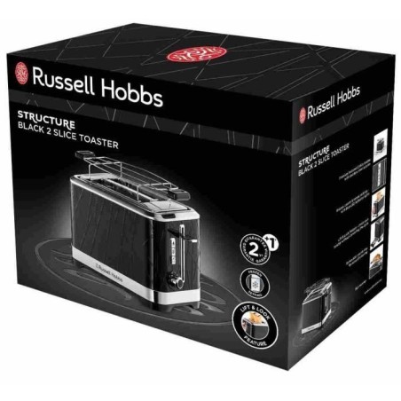 Grille-Pain - RUSSELL HOBBS - Structure Noir - 1500 W - Fentes extra larges - Technologie Lift'n Look, réchauffage, décongéla