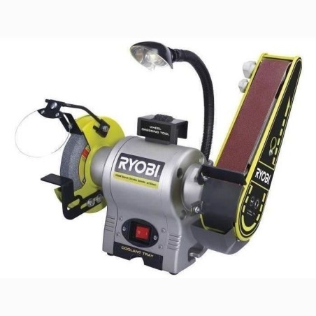 RYOBI - Touret a bande et a disque 250 W + meule a ébavurer, bande ponçage 50 x 686 mm, pare-éclats & 2 porte-pieces - RBGL25