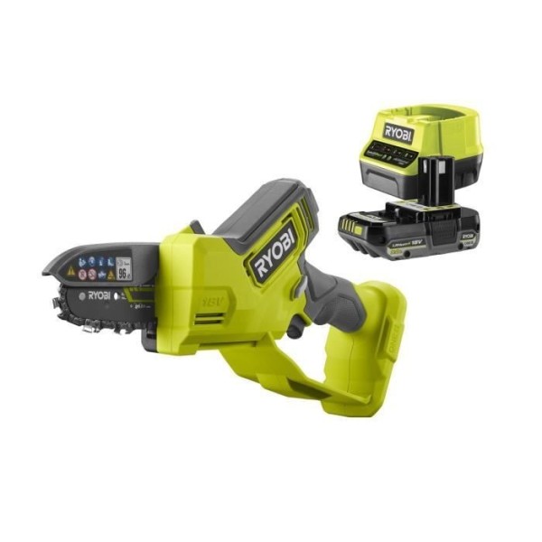 RYOBI - Élagueur a main 18V ONE+ - Brushless- guide 10 cm - 6 m/s - tendeur sans outil + batterie 2,0 Ah & chargeur - RY18PSX10