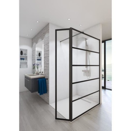 Paroi de douche AURYS BALEARES ATELIER N°2 - Verre Timeless 8 mm trempé Saint-Gobain - L.140 cm x H.198 cm