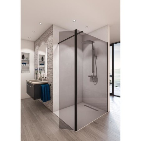 Paroi de douche en kit AURYS BALEARES GREY - Verre Timeless 8 mm trempé by Saint-Gobain - L.120 cm x H.198 cm