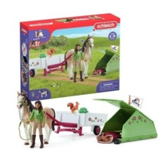 Aventures au camping de Sarah, coffret schleich avec 23 éléments inclus dont 1 cheval schleich et 1 personnage, coffret figuri