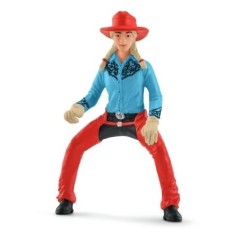 Figurine Cowgirl et Tonneaux de Racing et Cheval Schleich - Animaux de la Ferme et Accessoires Western Réalistes - Coffret 7 Pi