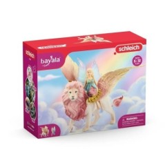 Figurine Elfe sur lion ailé, Figurine fée détachable chevauchant un lion rose magique avec des parties mobiles, figurine magi