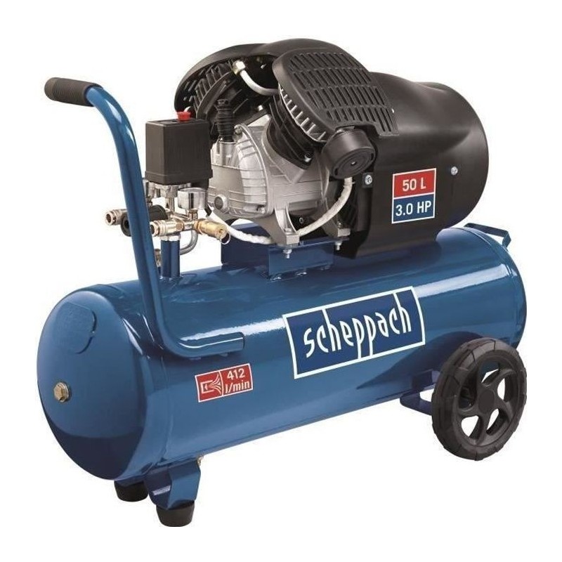 Compresseur d'air horizontal a double cylindres Scheppach HC53DC - 50L - 2200 W - 10 bars - 3 CV