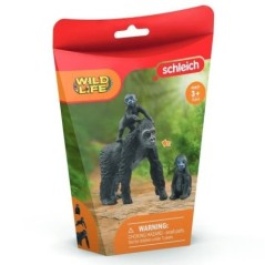 Figurine famille de Gorilles des Plaines, avec 1 maman gorille et ses 2 bébés, pour enfants des 3 ans - Schleich 42601 Wild li