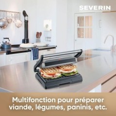 SEVERIN KG2394 Gril multifonction compact : viande - paninis - légumes - plaques anti-adhésives 23x14 -5 cm - récupérateur d