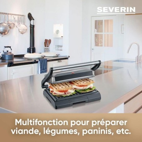 SEVERIN KG2394 Gril multifonction compact : viande - paninis - légumes - plaques anti-adhésives 23x14 -5 cm - récupérateur d
