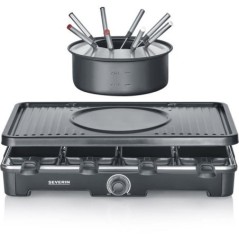 Combiné Raclette-Fondue - SEVERIN - RG2347 - 8 pers - Caquelon avec 8 fourchettes et 8 spatules - Noir