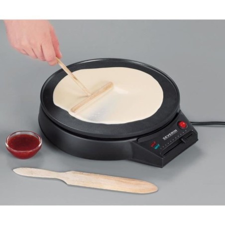 SEVERIN CM2198 - Crepiere diametre 30cm 1000W - Thermostat réglable - Inclus spatule a crepe et répartiteur de pâte en bois -
