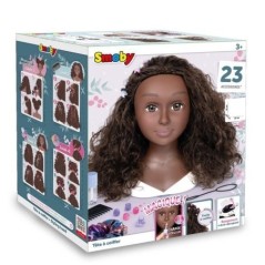 Smoby - Tete a coiffer cheveux afro - Facile a coiffer - 23 accessoires réalistes - Levres thermosensibles - Trappe de rangemen