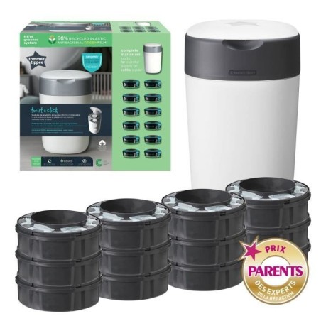 TOMMEE TIPPEE Poubelle a Couches Twist & Click, Starter Pack, Protection Anti-Odeur Et Anti-Germe Garantie,  Lot de 12