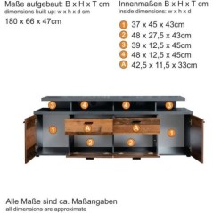 Meuble TV MOOD 2 portes et 2 tiroirs - Mélaminé bois vieilli et gris mat - L  180 x 47 x 66 cm