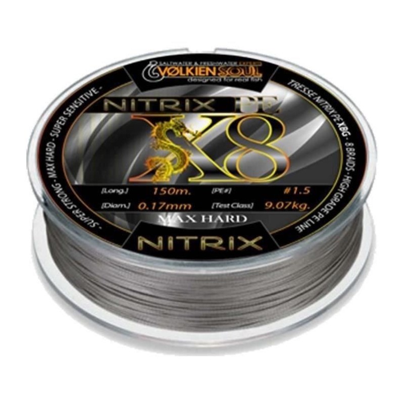 Tresse de peche VOLKIEN Soul - NITRIX Super PE X8 - 150m - 0,17mm - 9,07kg - 20lbs - 8 brins Tresse de peche VOLKIEN Soul - NITRIX Super PE X8 - 150m - 0,17mm - 9,07kg - 20lbs - 8 brins