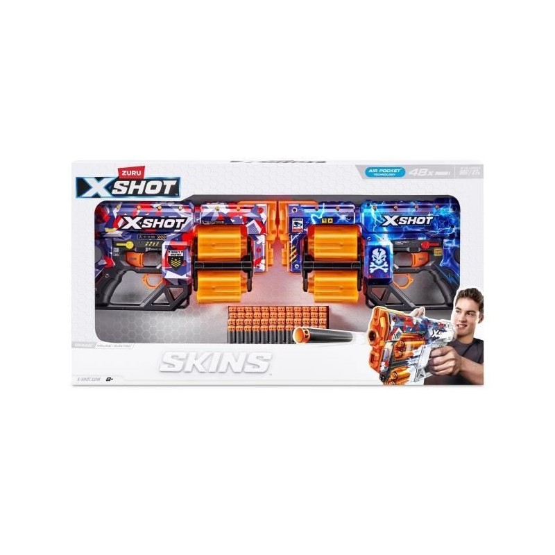Pack Blasters - ZURU - XSHOT Skins Dread 2PK - Blasters double canon rotatif avec 48 fléchettes et tir a 27 metres Pack Blasters - ZURU - XSHOT Skins Dread 2PK - Blasters double canon rotatif avec 48 fléchettes et tir a 27 metres