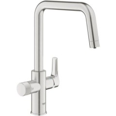 Robinet filtrant de cuisine - Supersteel - Filtration de l'eau - Bec haut en U - Rotation 150° - GROHE Blue Pure Start - 30595D