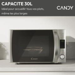 Micro-ondes Gril Candy Essenza - CMXG30DS - 900W - 30L - Argent - Fonction Décongélation - 5 Niveaux de Puissance - 10 Menus A