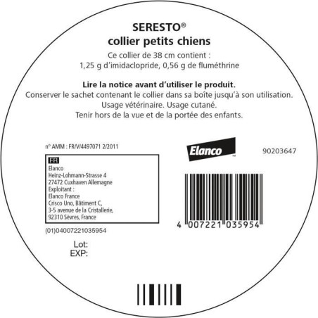SERESTO Chien Collier Anti-Puces et Anti-Tiques -8kg 1 unité