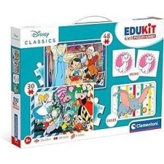 Clementoni - Edukit - Disney - Coffret apprentissage 4 en 1 - 2 puzzles, 1 mémo, 1 jeu de 6 cubes - Fabriqué en Italie - Dés 