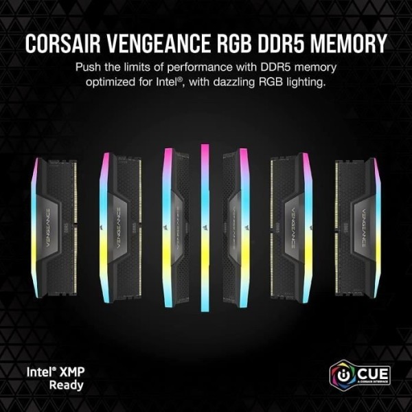 Mémoire RAM - CORSAIR - Vengeance RGB DDR5 RAM 64Go (2x32Go) 6400MHz CL32 - Noir