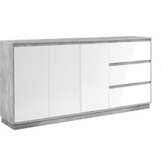 Buffet - PHoeNIX - Décor blanc HGL / béton - 3 portes - 3 tiroirs - 178 x 88 x 40 cm