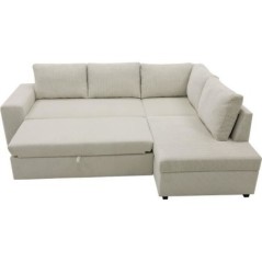 Canapé d'angle convertible réversible NIRVANA 4 a 5 places - Tissu velours côtelé perle - Coffre de rangement - L247 x P 183