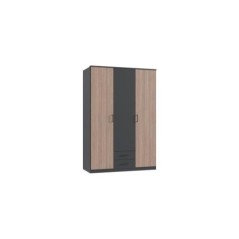 Armoire de chambre - AGIA - Graphite - 3 portes battantes - 2 tiroirs - 135 x 199 x 58 cm
