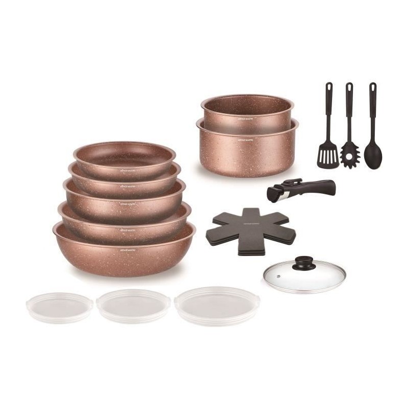 Batterie de cuisine induction - Arthur Martin - AM5865 - Aluminium - 18 pieces - Poignée amovible - Tous feux dont induction Batterie de cuisine induction - Arthur Martin - AM5865 - Aluminium - 18 pieces - Poignée amovible - Tous feux dont induction