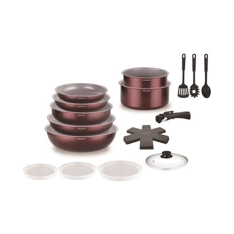 Batterie de cuisine - Tous feux dont induction - ARTHUR MARTIN - AM2503 - Aluminium - 18 pieces - Poignée amovible Batterie de cuisine - Tous feux dont induction - ARTHUR MARTIN - AM2503 - Aluminium - 18 pieces - Poignée amovible