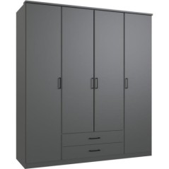 Armoire de chambre - ARTA - Graphite - 4 portes battantes - 2 tiroirs - 180 x 58 x 199 cm