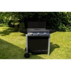 Barbecue a gaz mixte Grill + Plancha 3 brûleurs sur chariot - Fonte émaillée Andaloucia